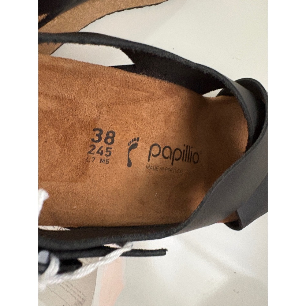 NWT Papillio Birkenstock Mary Black Leather Wedge Sandals 38 L7 M5 - Picture 4 of 6